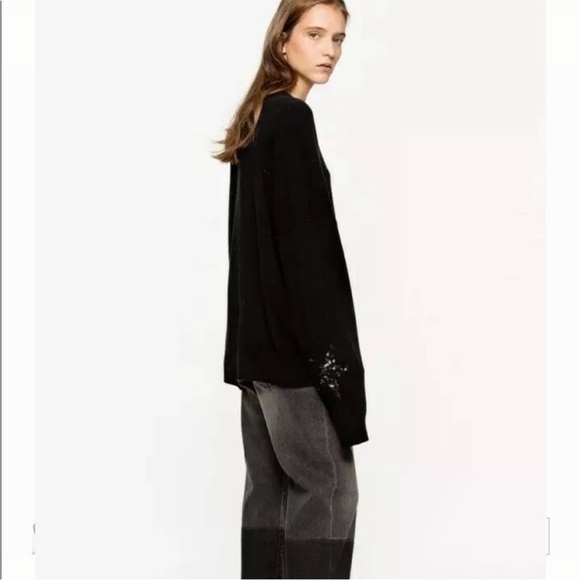 Zadig & Voltaire Ronnie Patch Sequin Star Cashmere Wool Sweater - Picture 2 of 14